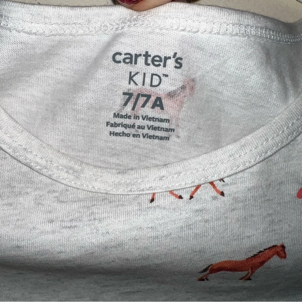 Carter’s Horse and Hearts Dress Light Gray Cotton Size 7 NWT